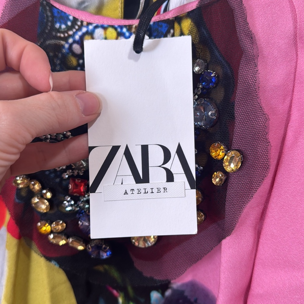 *NEW* ZARA x ATELIER LIMITED EDITION COLORFUL BEJEWELED PUFF SLEEVE DRESS XS - Picture 15 of 16